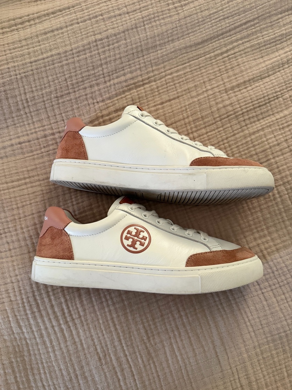 Tory Burch Leather Sneakers with Tan Suede Accents